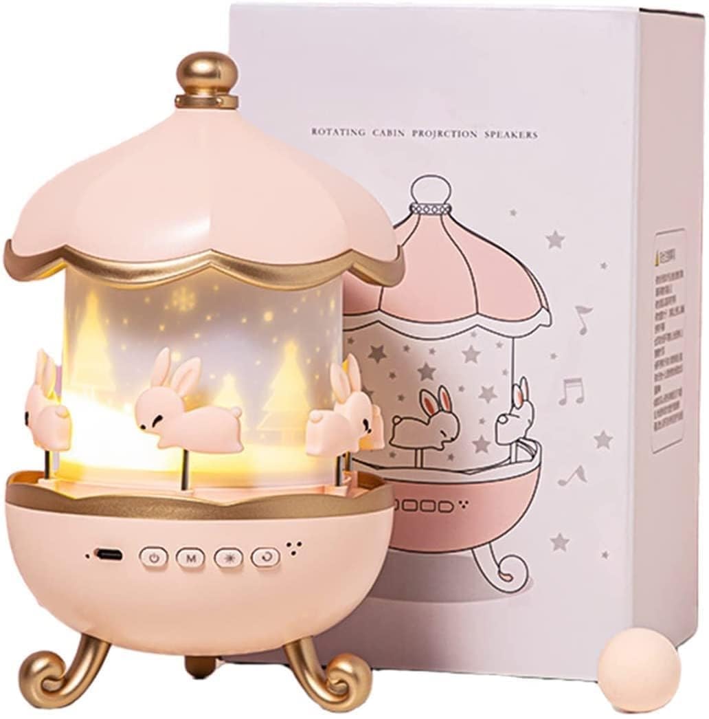 Bunny Carousel Night Light Projector - 6 Film Sets, Rotating LED Star Lamp for Magical Nursery Kids Room Decor