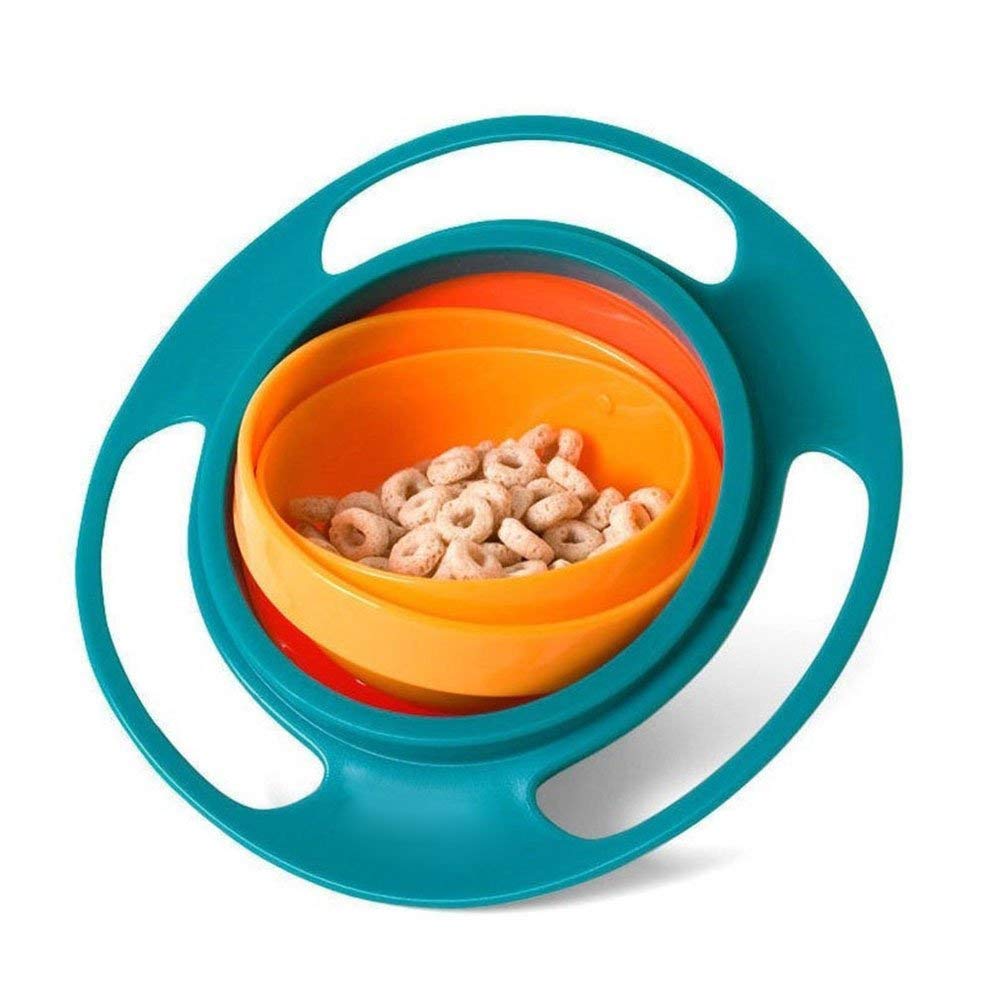 Universal 360 Rotate Spill-Proof Baby Feeding Dish Cute Toy Gyro Bowl Tableware (Multicolour)
