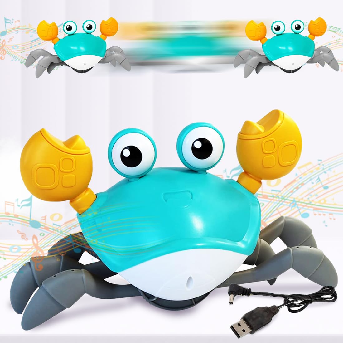 Rechargeable Crawling Crab Baby Toys for 6 to 12 Months with Light Sound | Sensory Interactive Moving Musical Tummy Time ...