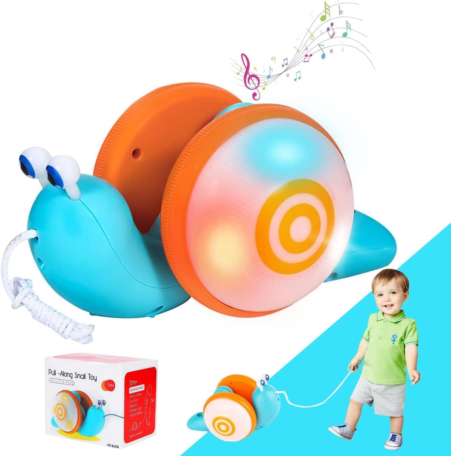 Snail Toddler Pull Along Toy | Kids Push Pull Toy | Electric Snail Along Pull Toys with Lights and Music | Animal Pull Alo...