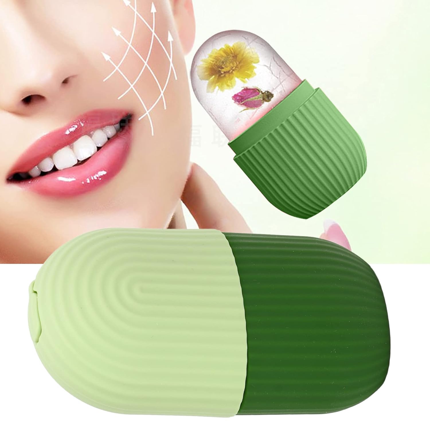 Facial ice Tray, Non-Slip Pattern Facial ice Tray Insert Design, Relieve Pain, Easy to Hold Facial Care Base Green Striped