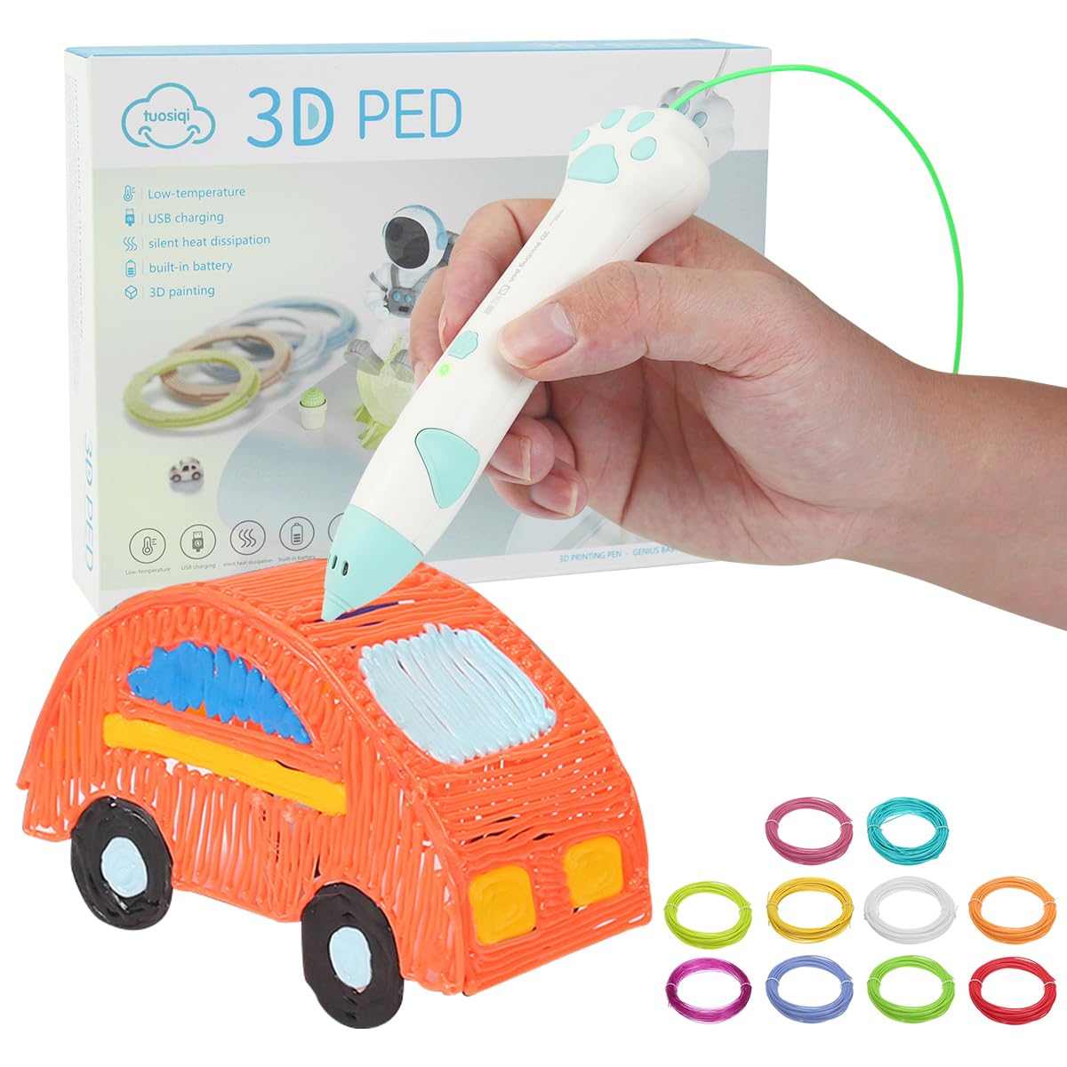 3D Pen for Kids, 3D Pen with Adapter, USB Wireless 3D Pen with 10 Roll 2m Long 3D Pen Filament, Doodle Gadgets for Student...