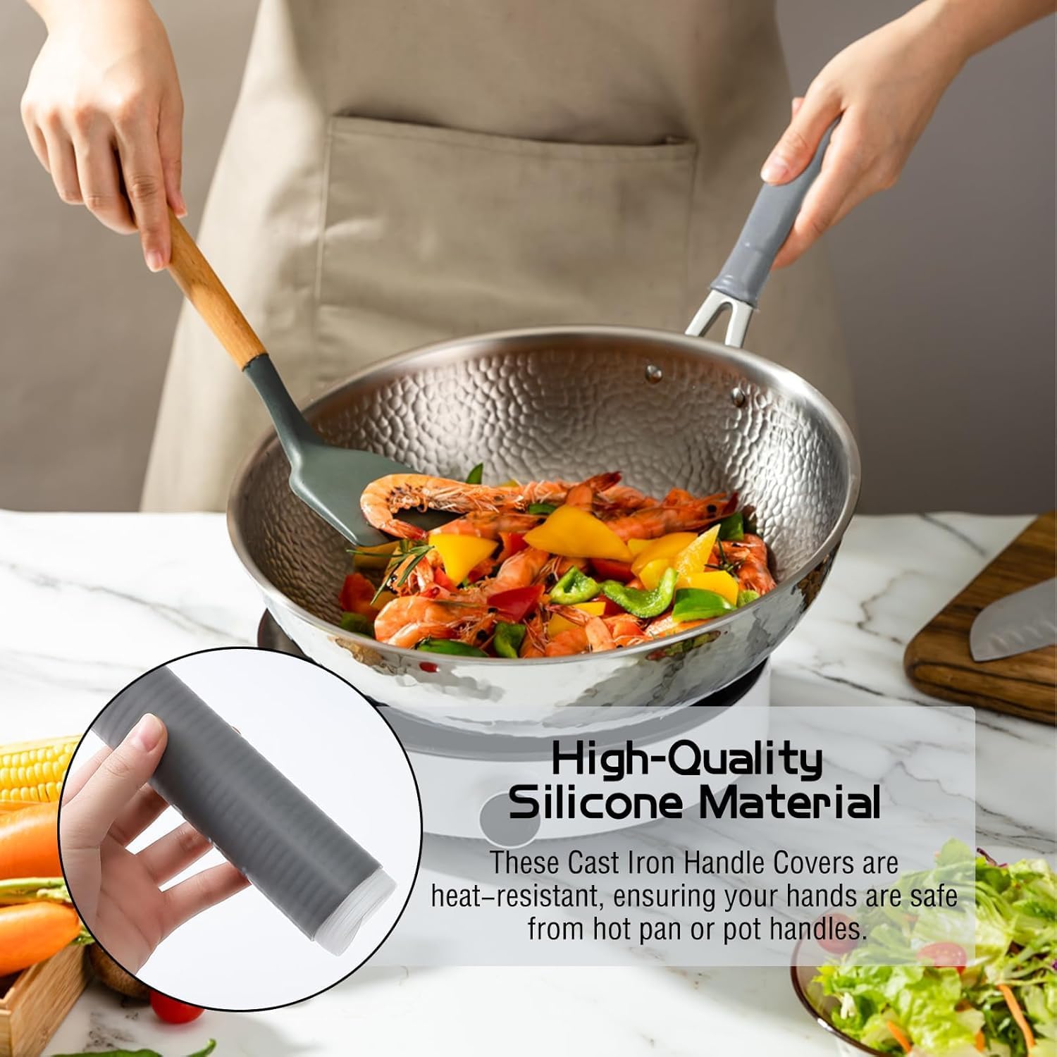 Heat-Insulation Silicone Handle Sleeve - Universal Pan Pot Handle Cover, Self-Shrink Design, Waterproof Rubber Grip Self-...