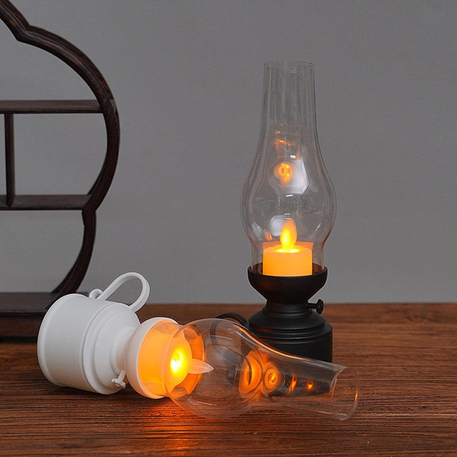 Flameless Candle Light Realistic Table Lamp for Tabletop Festival Bedroom Black