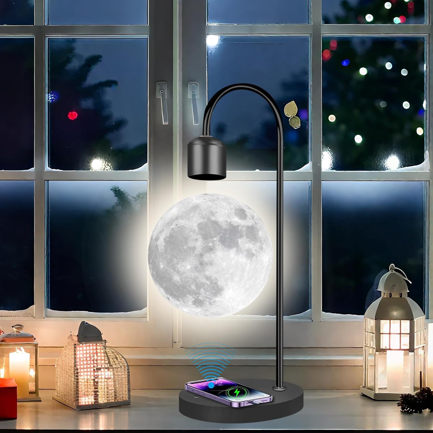 Magnetic Levitating Moon Lamp with Wireless Charging Base, 16M+ Swichable Colors, 3D Printed Floating LED Night Light for ...